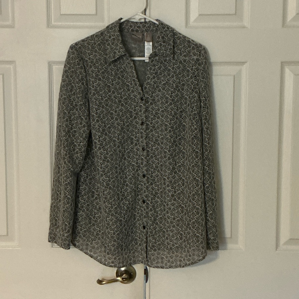Chico's Black and Gray Button Down Shirt